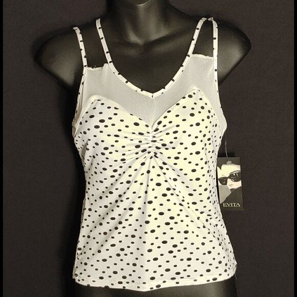 LADIES EVITA POLKA DOT STRETCH TANK TOP - Picture 1 of 6